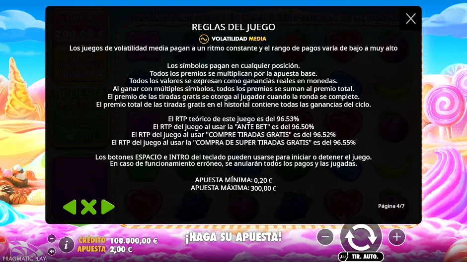 Reglas con el RTP y la volatilidad