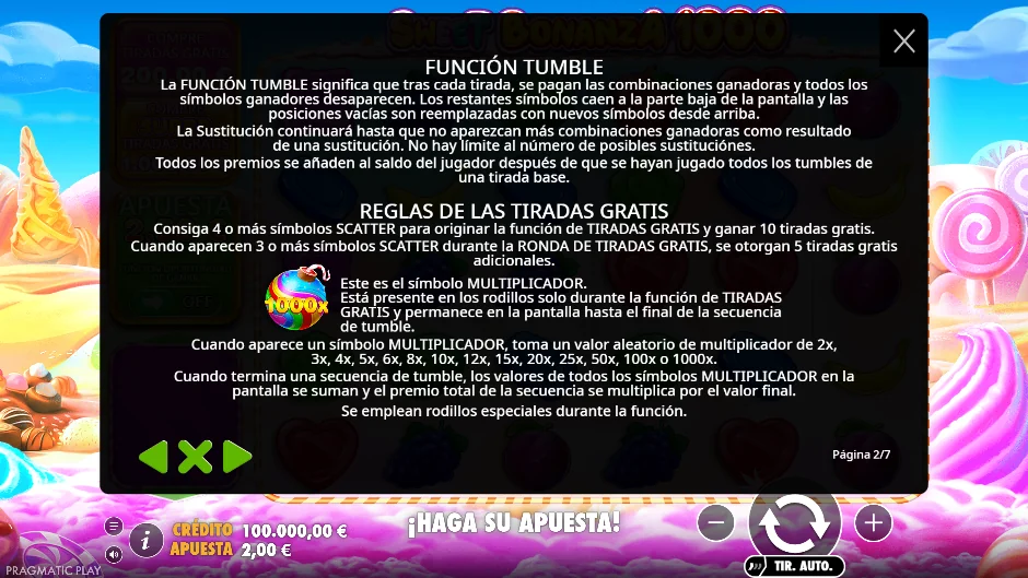Función Tumble y reglas de las tiradas gratis