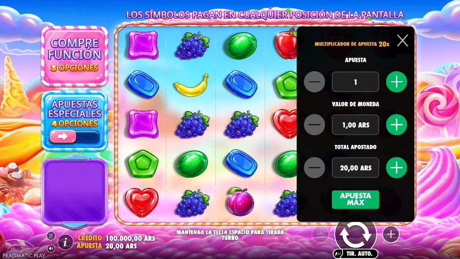 Menú de apuesta de Sweet Bonanza 2500