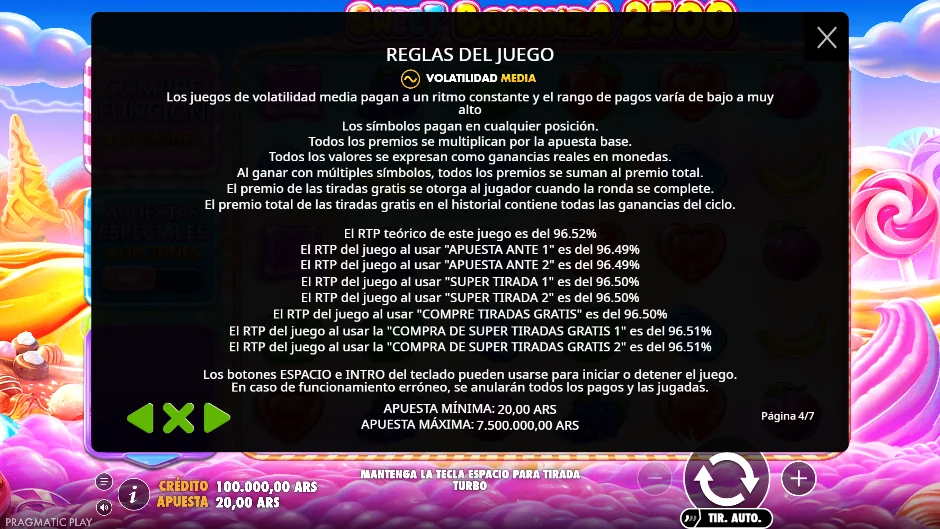 Reglas con el RTP por modo de juego