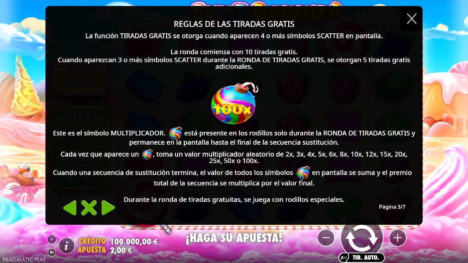 Reglas de las tiradas gratis y multiplicadores