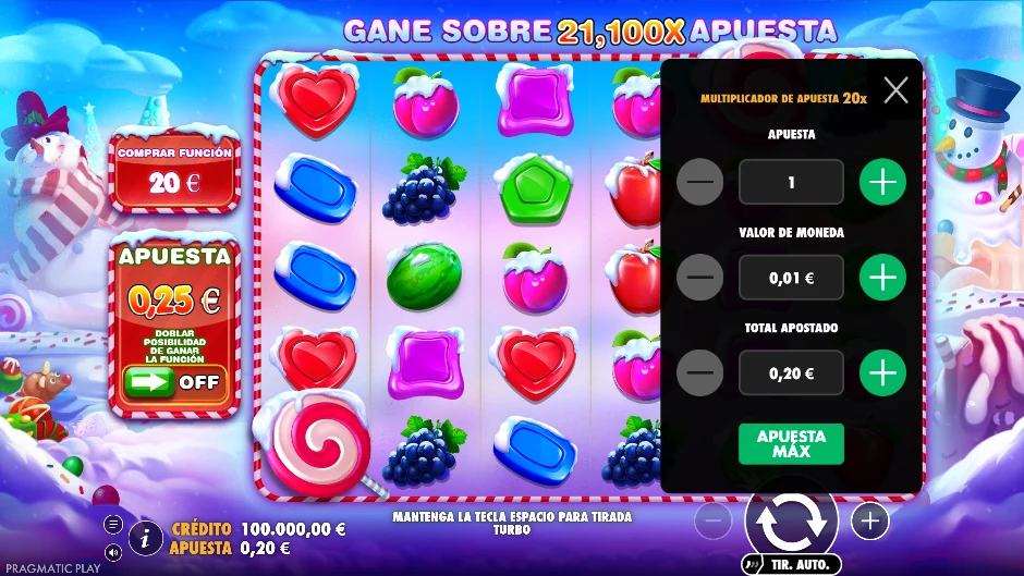 Menú de apuesta de Sweet Bonanza Xmas