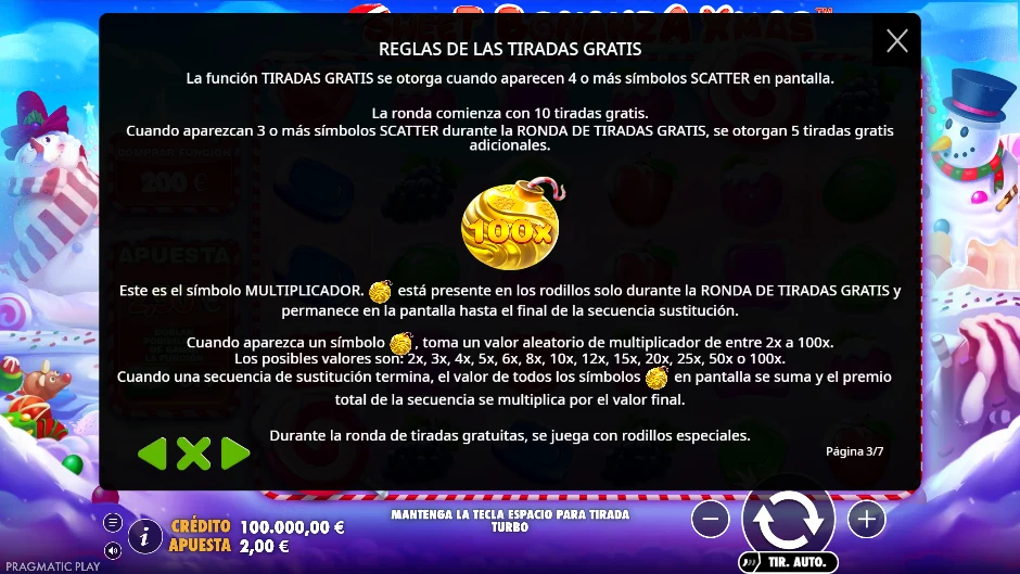 Reglas de las tiradas gratis de Sweet Bonanza Xmas